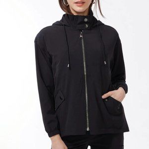 Chico's Zenergy Navy Blue High-Low UPF Hooded Jacket, Size 3